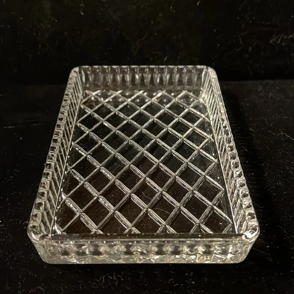 Crystal Cushion Cut Small Vanity Tray- Heavy  Crystal- Pretty